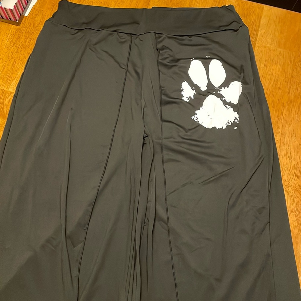 Black Open Leg Lounge Pants with Paw Print on Left Front